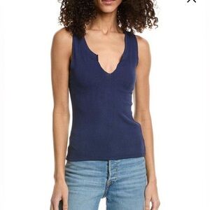 Navy Blue Ribbed Tie-Front/Back Tank Top